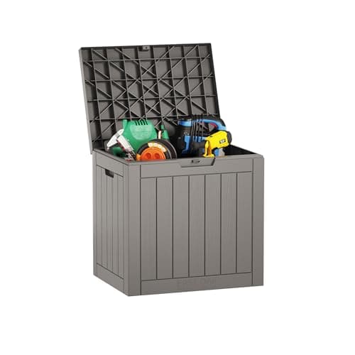 EAST OAK Outdoor Storage Box, 31 Gallon Deck Box Indoor and Outdoor Use, Waterproof Resin Storage Bin for Package Delivery, Patio Cushions, Gardening Tools, Lockable, UV Resistant, Grey
