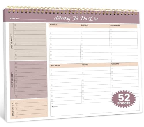 Weekly To Do List Notepad with 52 Undated Sheets（8.5"×11"）- Undated Weekly Planner Notepad for Office Desk Accessories and Supplies - Midnight Lilac