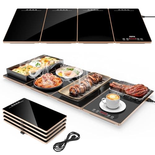 FEPPO Electric Warming Tray, 4-in-1 Food Warmers for Parties Buffet with 10 Temp Settings and Timer, 33"x15" Glass Surface Warming Mat for Food, Modular Buffet Hot Plates for Catering and Gatherings