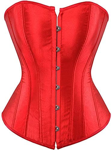 ADELCE Women's Sexy Boned Overbust Shaper Push Up Bodysuit Lace up Corsets and Strap Bustiers Top Red S