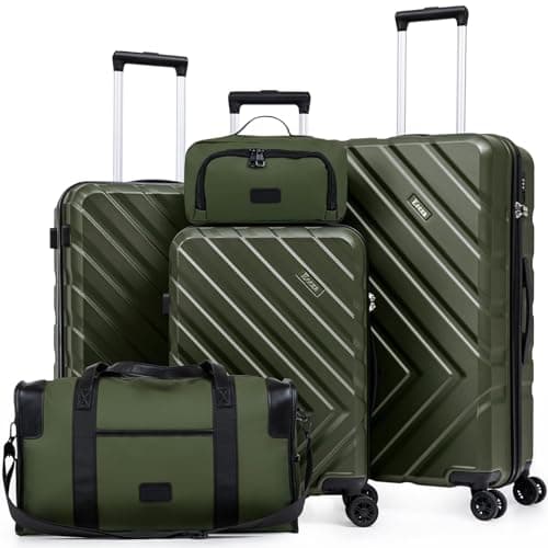 Eeeza Luggage Sets 5 Piece, Suitcases with Wheels, ABS Hard Case Luggage with TSA Lock Spinner Wheels, Carry On Luggage Set(5 Piece Sets (20"/24"/28"/DB/TB))