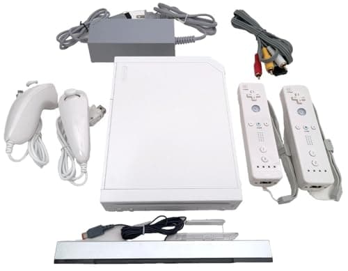 Wii Nintendo Console Bundle – White RVL-001 System Compatible with GameCube Games – Includes 2 Up to Date Remote Controllers, 2 Nunchucks, Sensor Bar, AV Cable, AC Adapter – Ready to Play (Renewed)