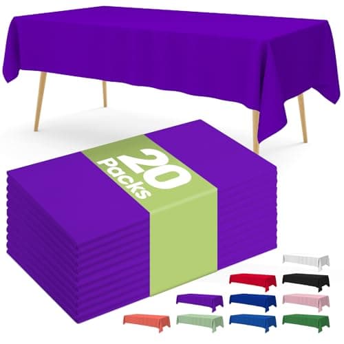 Pureegg Plastic Table Cloth - 20 Packs, Decorative Table Cloth for Rectangle Table, 54''×108'' Tablecloth, Disposable Plastic Tablecloth for Parties, Leakproof, Purple