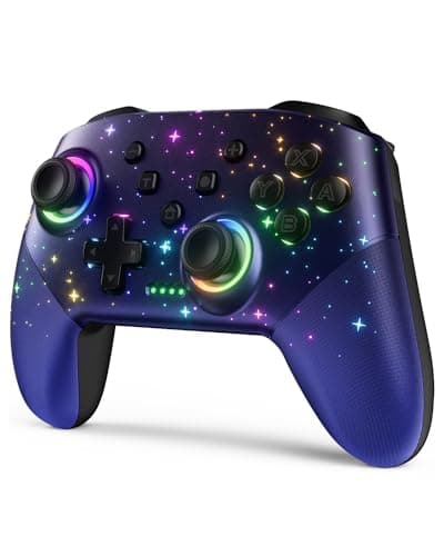 VOYEE Switch Controller, LED Star Wireless Pro Controllers Compatible with Lite/OLED, Multi-Platform Windows PC/IOS/Android with 9 Colors RGB Light/Programmabele/Vibration/Turbo/Wakeup