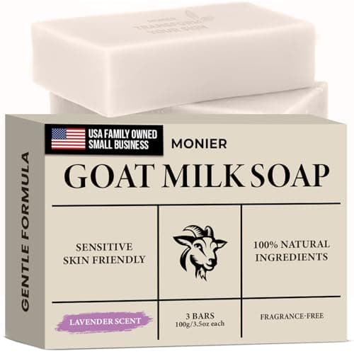 Goat Milk Soap Bar For Dry & Sensitive Skin - 100% Natural & Organic Skin Care - Enriched with Shea Butter - Use on Face, Body & Hands - For Men, Women, Kids & Baby (Lavender, 3 Pack)
