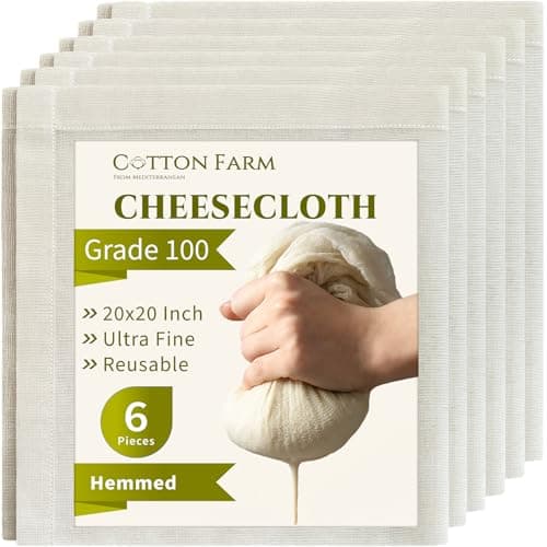 Cotton Farm Hemmed Cheese Cloths, Grade 100, 20x20 inch, Precut, Ready to Use, Muslin Cheesecloth for Straining and Cooking, 100% Unbleached Cotton, Ultra Fine and Dense, Reusable, Washable