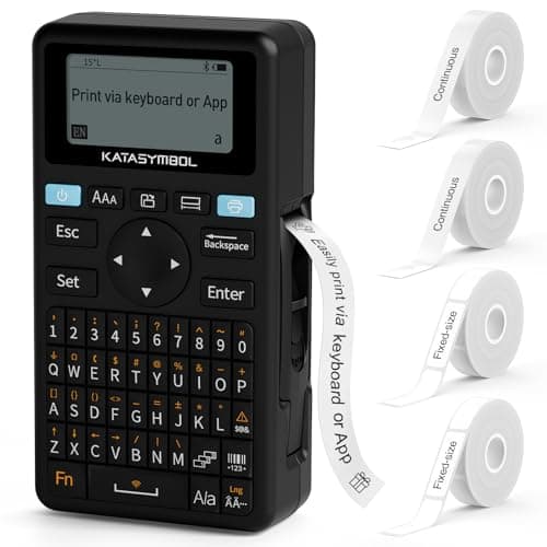 SUPVAN E11 Bluetooth Label Maker Machine with 4 Tapes, Support Keyboard & App with 40 Fonts and 650+ Icons, Rechargeable Inkless Labeler for Home, Kitchen, Office, School, Organization, Black