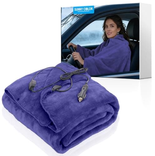 Sunny color Wearable Car Electric Blanket 12 Volt Heated Blanket for Car Truck SUV Van with Controller 2 Heating Level Ideal for Camping, Traveling Machine Washable(59 x 43, Blue)