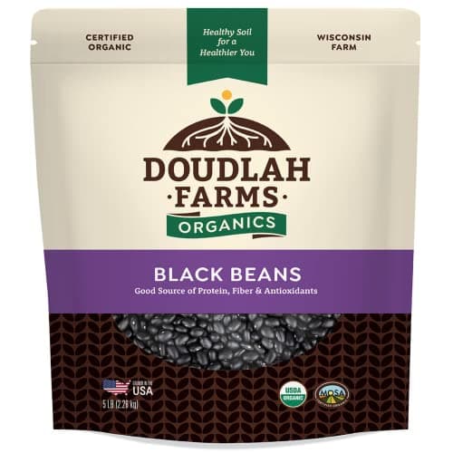 Organic Dried Black Beans 5lb Bulk by Doudlah Farms - Farmed From Regenerative Soil | Tested Clean Certified | Vegan, Non-GMO, Grown In USA - Fiber & Protein for Soups, Burritos, Salads, & Chili