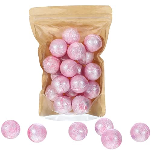 Demissle 20 Pcs 0.53 oz Bath Bombs Bath Fizzies Mini Bath Balls for Women Relaxing Refreshing Bath Bombs Gift Set with Glitter for Bubble Spa(Pink)