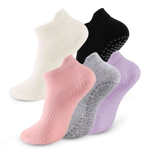 kepiibi 5 Pairs Pilates Socks with Grips for Women Non Slip Grip Yoga Crew Socks for Barre Hospital Barefoot Workout Dance Ballet