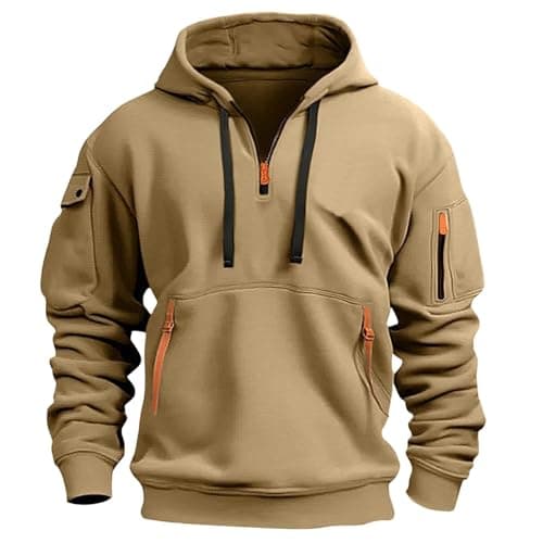 RTTUIOP Tactical Hoodies for Men 1/4 Zip Pullover Mens Sweatshirt Amazon Warehouse Sale Sweat Jackets For Men Men Work Jacket Mens Hoody Mens Full Zip Hoodie Mens Sweatshirts Sweater Hoodie Men Beige