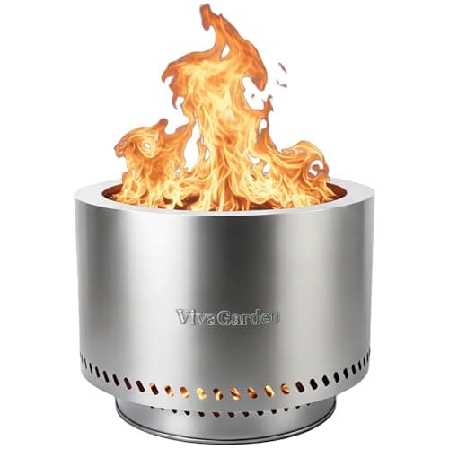 19.5 Inch Smokeless Fire Pit, VivaGarden Outdoor Wood Burning Fire Pit with Carry Bag, Stainless Steel Firepit for Camping, Backyard, Patio, Bonfire & Garden Gatherings (Silver)