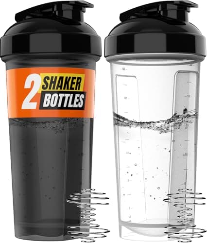 WrexX 2 Pack Protein Shaker Bottle - upto 28oz, 2x Shaker Ball, Portable Pre Workout Whey Protein Shaker Cups for Protein Shakes, Leak Proof Shaker Bottles for Protein Mixes