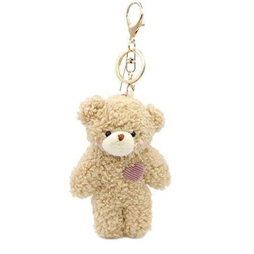 Zitokin Bear Plush Keychain Toys for Kids with Purple Heart 5" Inch Stuffed Teddy Plushie Backpack Purse Pendant Gift for Girls (B-Brown-Heart)