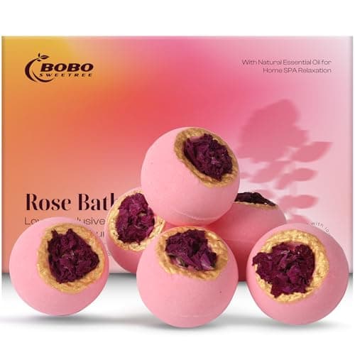 Bath Bombs Gift Sets- 6 Fizzies Luxury Large Size with Real Flowers and Natural Organic Essential Oil for Bubble SPA Bath, Self Care Gifts for Women, Mon, Daughter, Girlfriend,Pack of 6 (Rose)