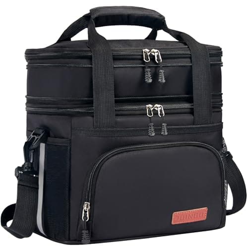 JOINGO Lunch Box For Men/Women,Large Double-layer Insulated Expandable Reusable Leakproof Cooler Bags For Adults,Lunch Bag With Adjustable Shoulder Strap For Office Travel Picnic（Black）
