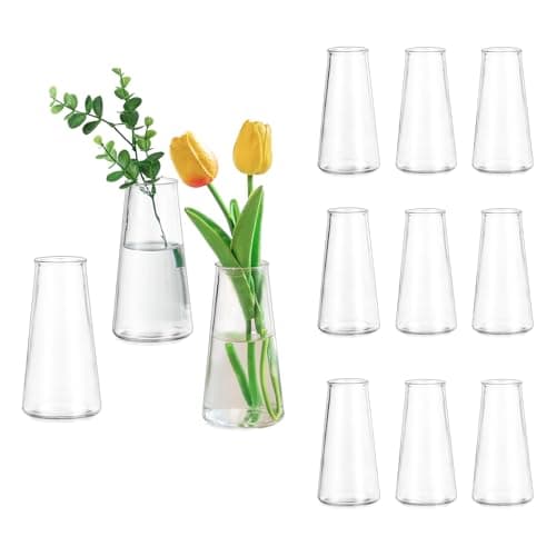 Clear Flower Vases for Centerpieces: Glasseam Modern Glass Vase Set of 12 Centerpiece Vases for Home Wedding Party Table Decor 5.5In Small Vases for Flowers Rose Tulip Stems