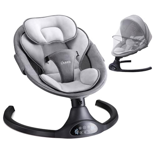 LAREX Baby Swing Infant Swing Electric Toddler Baby Rocker Portable for Newborn Boy Girl, 5 Sway Speeds with Remote Control, 10 Preset Melodies and Bluetooth, 0-6 Months Max 20 Lbs (Black)