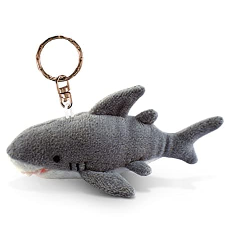 Puzzled Grey Shark Plush Stuffed Animal Keychain - Soft Ocean Life Animal Shark Charm with Keyring, Decorative Purse, Wallet, or Backpack Keychain Accessory, Cute Bag Charm for Kids, Adults - 4 Inches