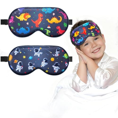 BeeVines Kids 100% Real Mulberry Silk Sleep Mask 2 Pack, Original Design Pure Silk Sleeping Eye Masks for Boys, Skin-Friendly Blackout Eye Cover, Adjustable Strap, Reduce Puffy Eyes, for Travel Gifts