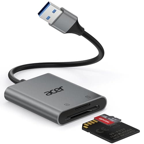 Acer SD Card Reader, USB A 3.0 to Micro Memory Card Reader, Aluminum Dual Slot SD to USB Adapter for Computer, PC, Laptop and Type A Devices, Compatible with SD/Micro SDXC/SDXC/SDHC/MMC/TF Cards