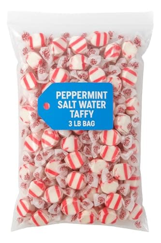 Peppermint Saltwater Taffy – 3 lb Bulk Bag, Soft & Chewy Gourmet Candy, Individually Wrapped Peppermint Taffy Sweets for Parties, Gifts & Candy Buffets