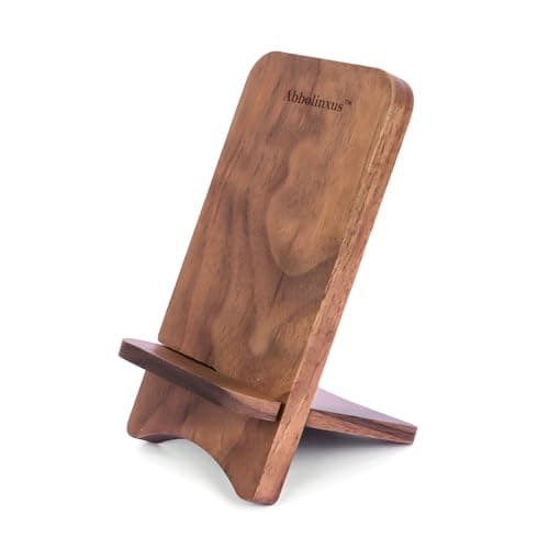 Abbolinxus Solid Wood Phone Stand, Desktop Wooden Phone Stand, Simple Phone Holder, Compatible with All Phones (Walnut Wood)