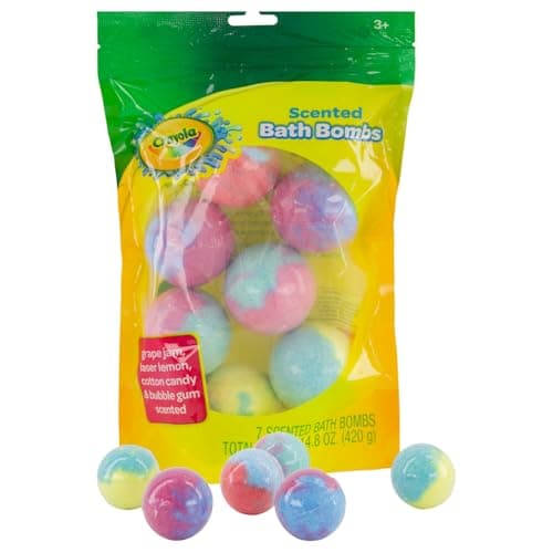 Crayola Colorful Scented Bath Bombs for Kids, Color You Bath Non-Toxic Bathbomb Fizzies for Boys Girls Holiday Stocking Stuffer, Grape Jam, Laser Lemon, Cotton Candy, & Bubble Gum Scents