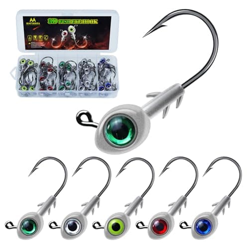 50/40/30/25/20pcs Fishing Jig Heads with 3D Eyes, Multi-Color Lead Head Hooks for Bass Trout, Saltwater Freshwater Lures, 3/16-1/2 oz Weights (5g(3/16oz)-40pcs)