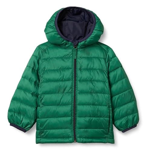 Amazon Essentials Boys' Lightweight Water-Resistant Packable Hooded Puffer Jacket, Green, Small