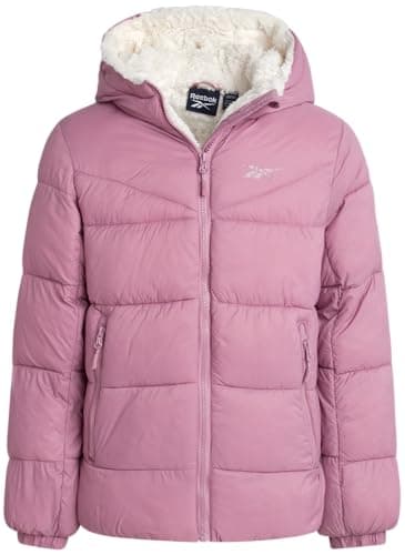 Reebok Girls Winter Coat - Heavyweight Quilted Sherpa Lined Parka Puffer Jacket - Warm Winter Jackets for Girls, Size 7-8, Orchid Pink