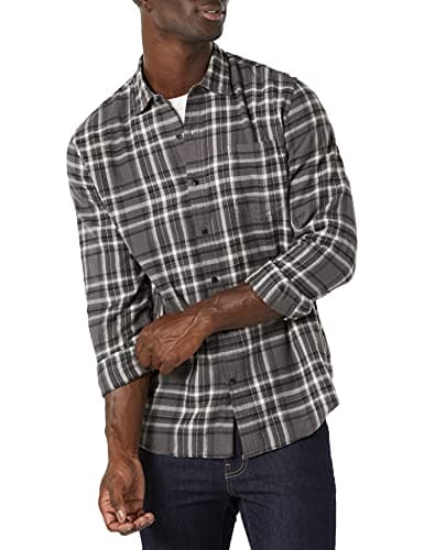 Amazon Essentials Men's Long-Sleeve Flannel Shirt (Available in Big & Tall), Grey Plaid, X-Large