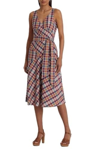 Lauren Ralph Lauren Womens Madras Plaid Cotton Midi Dress Pink 12