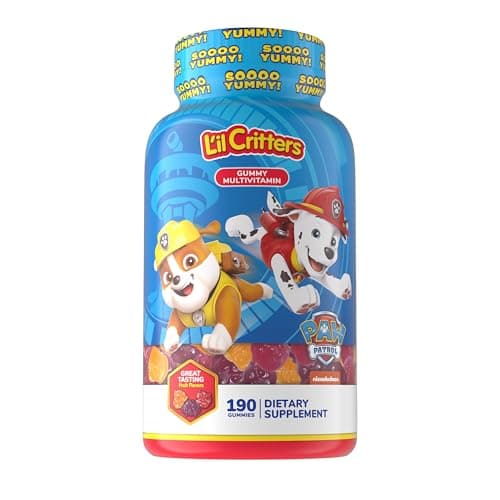 L’il Critters Paw Patrol Gummy Vites Daily Gummy Multivitamin for Kids, Vitamin C, D3 for Immune Support Cherry, Orange and Blueberry Flavors, 190 Gummies