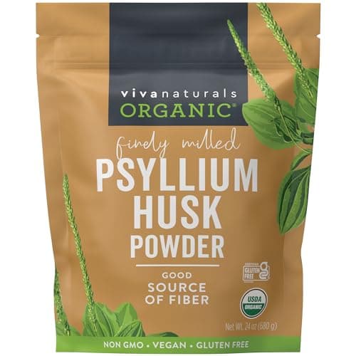 Viva Naturals Organic Psyllium Husk Powder, 24 oz – Finely Ground, Unflavored, Vegan, Keto, Paleo, Non-GMO Plant-Based Superfood, Good Source of Fiber for Gluten-Free Baking, Juices & Smoothies