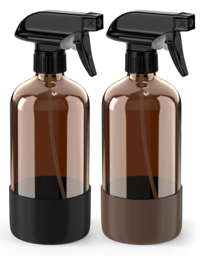Bontip Glass Spray Bottle with Silicone Sleeve Protection, Amber Glass Spray Bottle Set for Window Cleaner Aromatherapy Facial Hydration Watering Flowers Hair Care 2 Pack/16 oz (Black & Brown)
