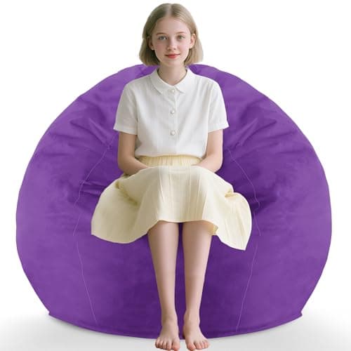 SIMFLAG 2FT Bean Bag Chair, Comfy Bean Bag Chairs with Memory Foam Filled, Fluffy Beanbag Sofa with Dutch Velvet Cover, Teardrop BeanBag Chairs for Living Room, Playroom - Purple