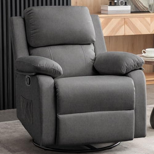 Korser Recliner Chair, 360 Swivel Rocker Chair for Adults, Small Rocking Recliner Chair for Small Spaces, Upholstered Fabric Glider Recliner Nursery Chair with Side Pockets for Living Room, Nursery