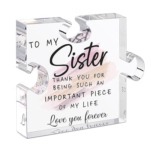 LukieJac Sister Gifts from Sister - Unique Sister Birthday Acrylic Puzzle-Shaped Plaque Desk Decorations Present for Sister Thanksgiving Christmas Wedding from Sister Brother