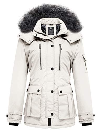 wantdo Women's Warm Heavyweight Jacket for Cold Winter Fur Hooded Coat (Beige, X-Large)