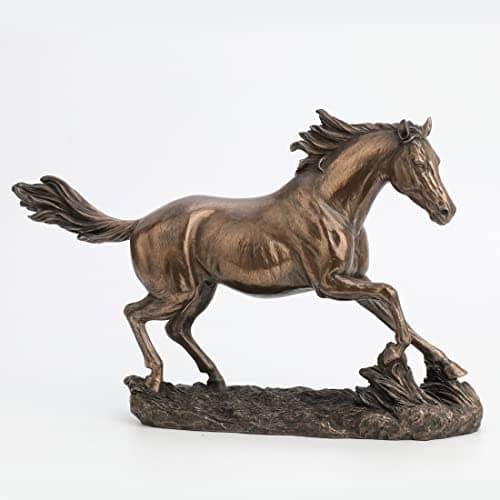 US 13.63 Inch Horse Cantering on The Grassland Cold Cast Bronze Figurine