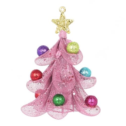 XMIAOX Mini Metal Christmas Tree, 5.9" Handcrafted Wire Mesh Tree Tabletop Hanging Ornament with Star Tree Topper & Colorful Glitter Balls, Sparkling Holiday Decoration for Desk, Shelf & Home Décor