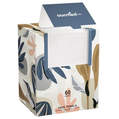 Ourmed Life Face Towels, Disposable Biodegradable Facial Towels for Sensitive Skin, Lint- free Facial Wipes for Washing Face, Skincare and Makeup Remover, Dry Wipes, 10"×7.9" Extra Large, 60 Count