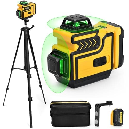 Laser Level with Tripod - ristophe 2 x 360° Self Leveling Green Cross Line, 8 Lines Laser Level Tool for Construction Tiling Picture Hanging with Adjustable 1.6 M Tripod, L-Bracket, Remote Controller