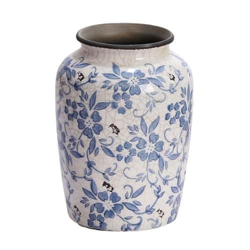 ANNISOKA Blue and White Vase Vintage Ceramic Terracotta Pottery Vase Flower Home Office Bedroom Bookshelf Blue Decor Porcelain Blue Vase Chinoiserie Decor Gifts for Adults Mom Unique Flower Vase