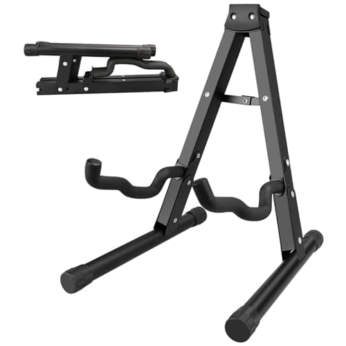 DkOvn 1 Pack Guitar Stand, A-Frame Folding Guitar Stand with Non-Slip Rubber and Foam Arms, Metal Guitar Stand for Acoustic Guitar, Electric Guitar, Bass, Ukulele, Banjo