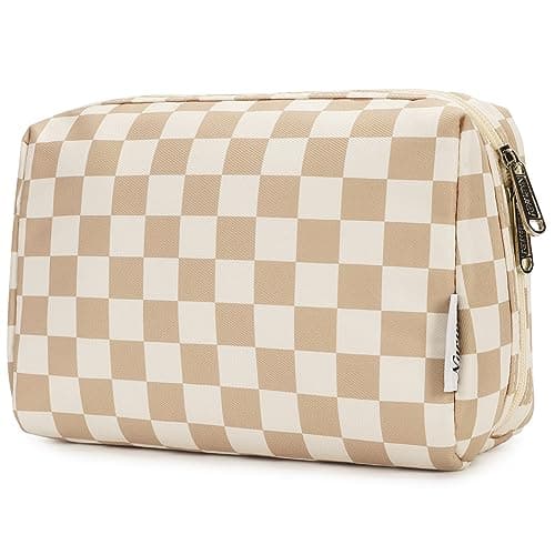 Narwey Large Checkered Makeup Bag Zipper Pouch Travel Cosmetic Bag Organizer for Women (Large, Light Checkerboard)