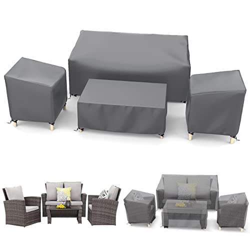 STARTWO Outdoor Waterproof Patio Furniture Covers 4-Piece Set for Chairs 32in, Loveseat 56in, Coffee Table 45in, Heavy Duty 600D, Grey