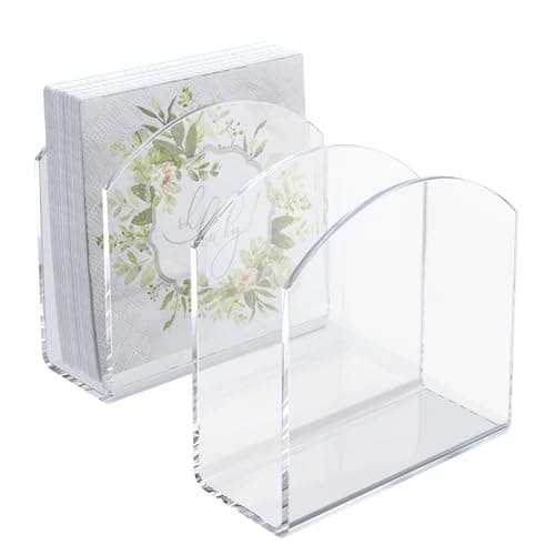 PITBVO Napkin Holder, 2 Pack Clear Acrylic Napkin Tissue Holder for Table,Tissue Paper Cocktail Napkin Holder for Kitchen, Dinner Napkin Dispenser for Bar, Restaurant